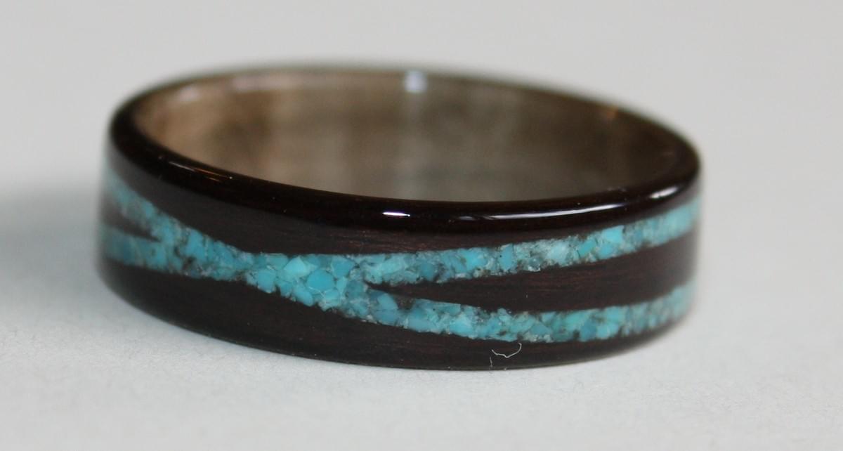 African Blackwood, Mpingo / Grenadilla with Greyed Maple Liner and cross spiraled turquoise inlays African Blackwood, Mpingo / Grenadilla with Greyed Maple Liner and cross spiraled turquoise inlays