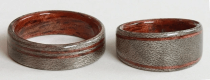 Grayed Maple wood rings with AUSTRALIAN BLACKWOOD liners and inlays. (Australian Blackwood is very similar to Hawaiian Koa wood; both are acacias.) Learn more about the qualities of Australian Blackwood. Grayed Maple wood rings with AUSTRALIAN BLACKWOOD liners and inlays. (Australian Blackwood is very similar to Hawaiian Koa wood; both are acacias.) Learn more about the qualities of Australian Blackwood.