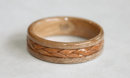 Braided Birch Bark inlay on an Apple Wood Ring Braided Birch Bark inlay on an Apple Wood Ring