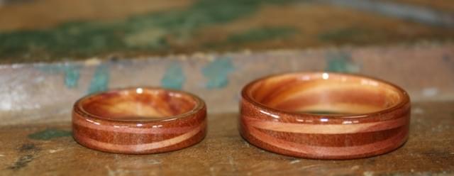 Redwood Rings, Juniper heartwood liners and cross spiraled inlays Redwood Rings, Juniper heartwood liners and cross spiraled inlays