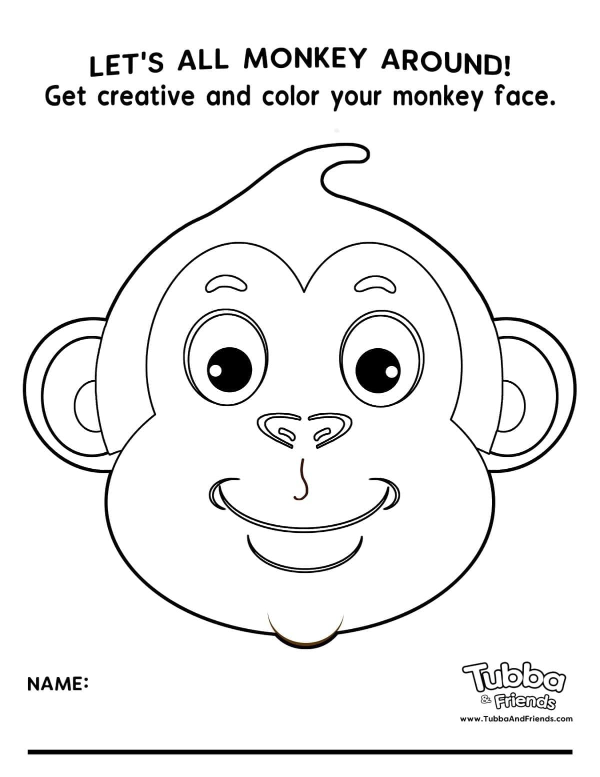 Messy Monkey smiling face close-up coloring page for kids Messy Monkey smiling face close-up coloring page for kids