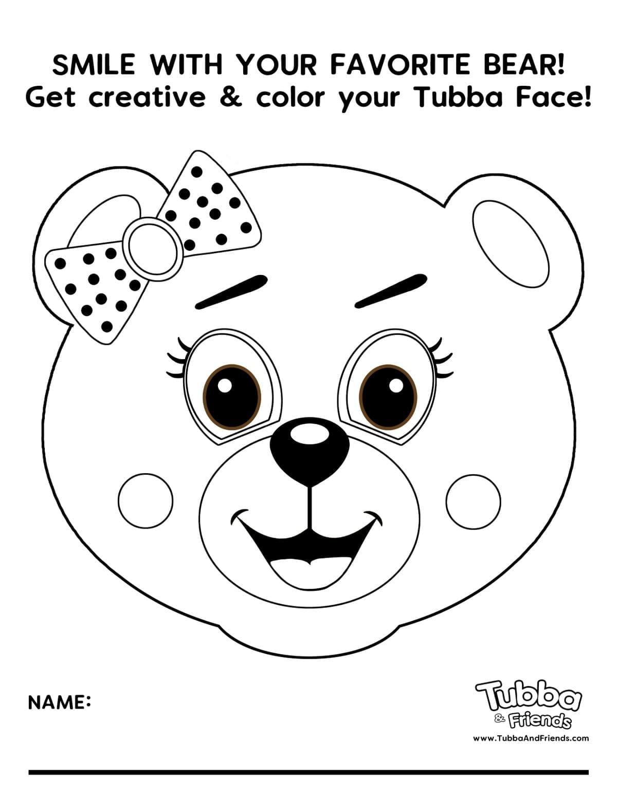 Tubba Bear smiling face close-up coloring page for kids Tubba Bear smiling face close-up coloring page for kids