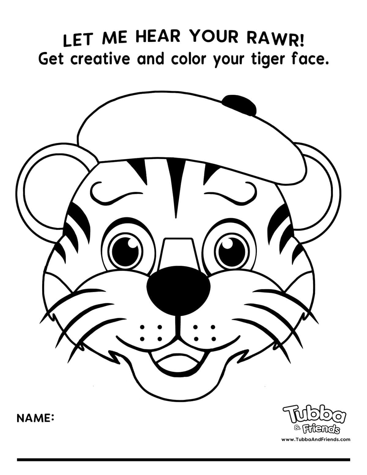 Toby Tiger smiling face close-up coloring page for kids Toby Tiger smiling face close-up coloring page for kids