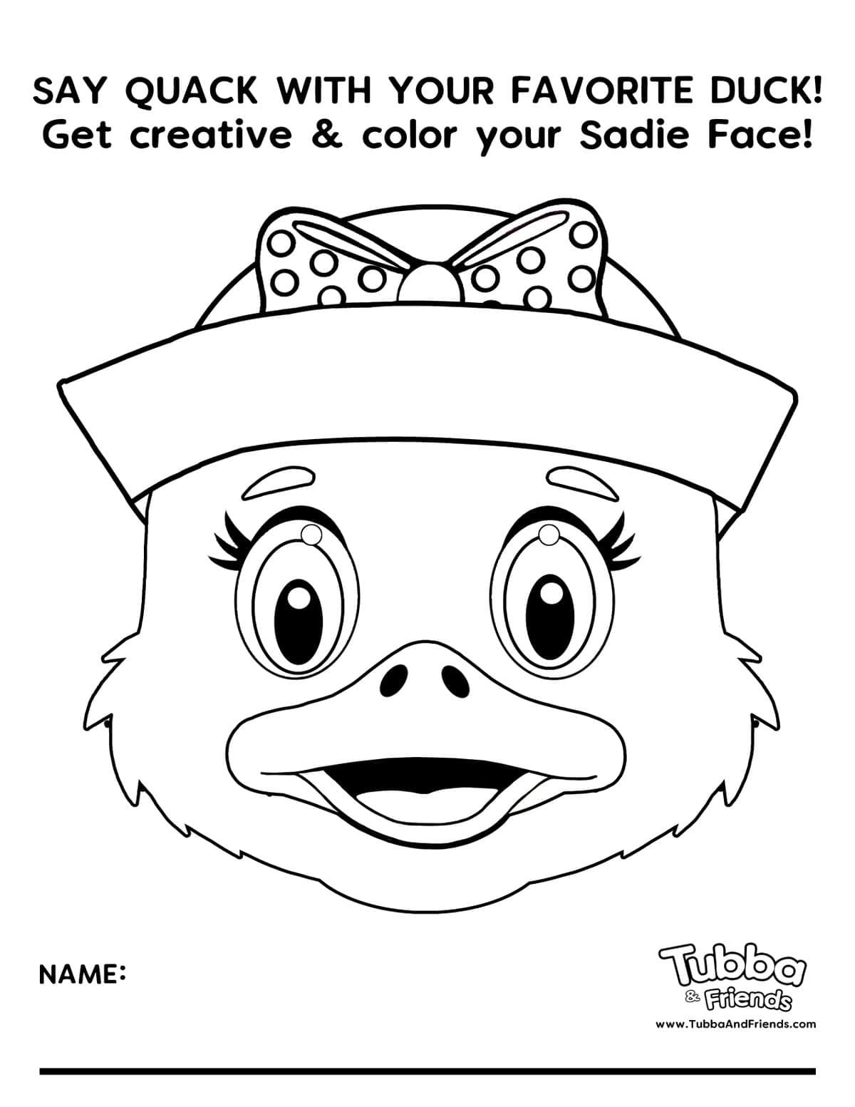 Sadie Duck smiling face close-up coloring page for kids Sadie Duck smiling face close-up coloring page for kids