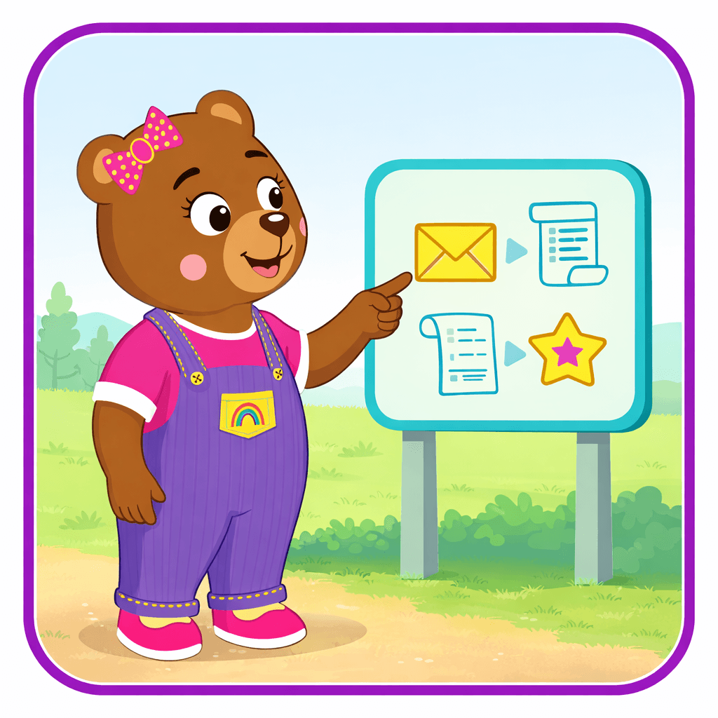 Tubba Bear explaining how Tubba’s Adventure Club works with a sign-up and printable mission chart in Harmony Ridge Tubba Bear explaining how Tubba’s Adventure Club works with a sign-up and printable mission chart in Harmony Ridge