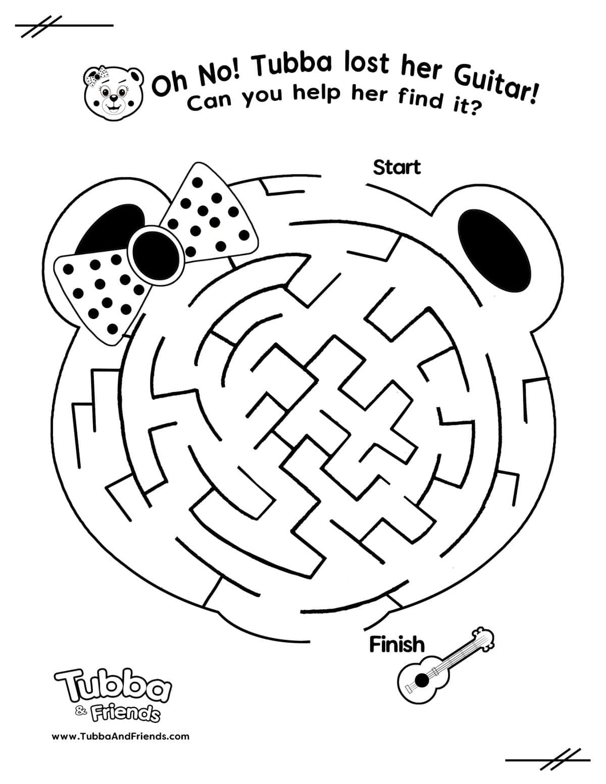 Maze activity with Tubba Bear on one end and her lost guitar on the other end Maze activity with Tubba Bear on one end and her lost guitar on the other end