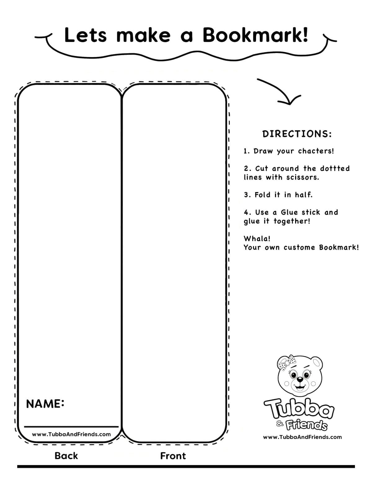 Printable bookmark activity with space to draw a new friend for Tubba and Friends Printable bookmark activity with space to draw a new friend for Tubba and Friends