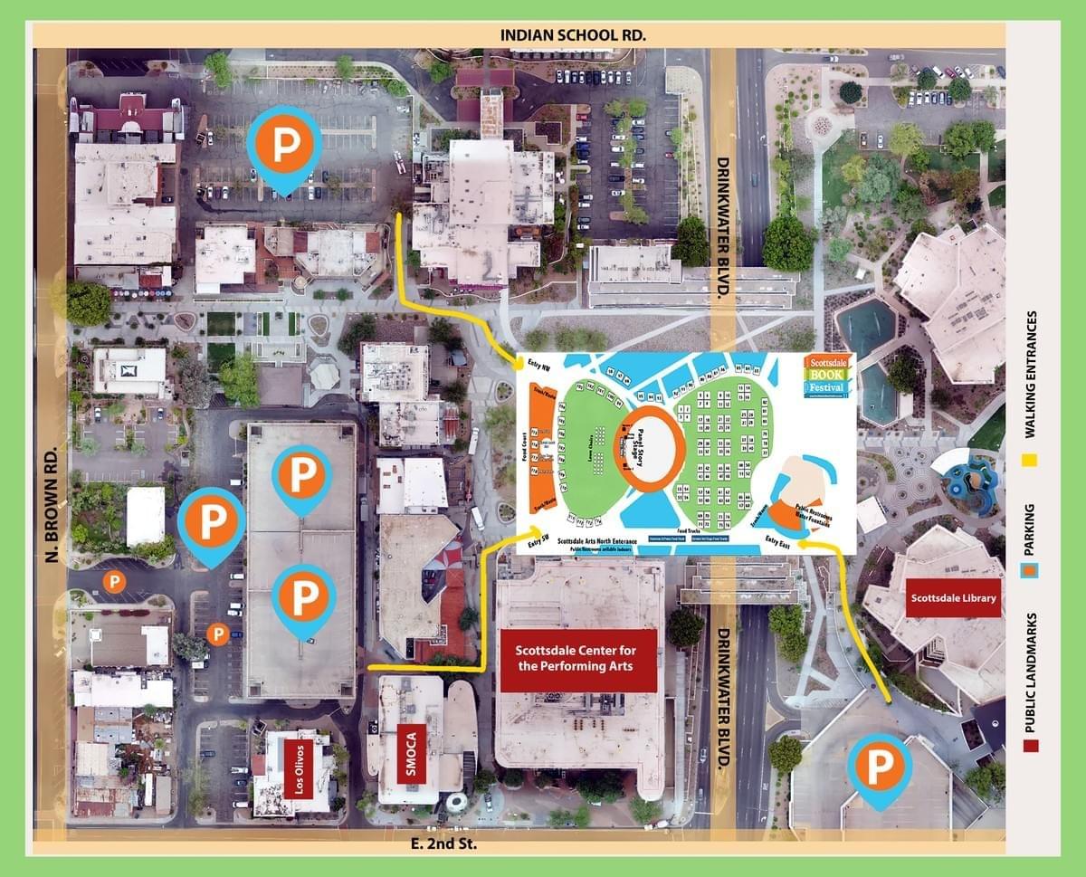 Scottsdale Book Festival official parking, and festival map of downtown Scottsdale Civic Center. Scottsdale Book Festival official parking, and festival map of downtown Scottsdale Civic Center.