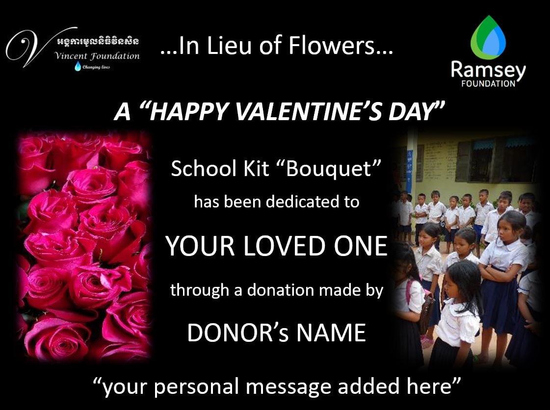 Example Valentine's Dedication Certificate for MTRF Donation providing 2 uniforms & a backpack filled with school supplies for a Cambodian Student in Need Example Valentine's Dedication Certificate for MTRF Donation providing 2 uniforms & a backpack filled with school supplies for a Cambodian Student in Need