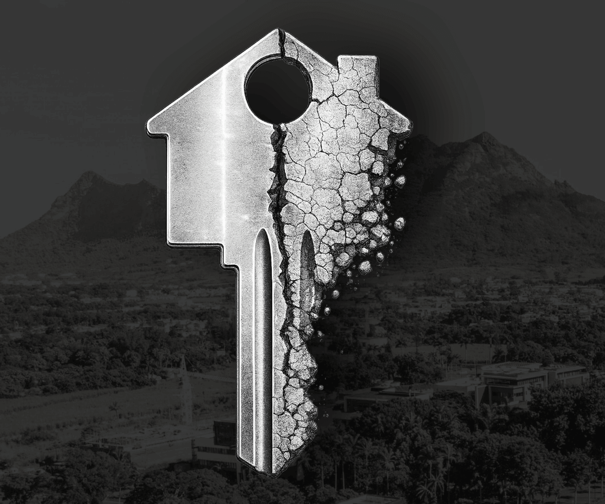 Illustration d’une clé en forme de maison fissurée symbolisant les mutations du marché immobilier résidentiel à Maurice. Illustration d’une clé en forme de maison fissurée symbolisant les mutations du marché immobilier résidentiel à Maurice.