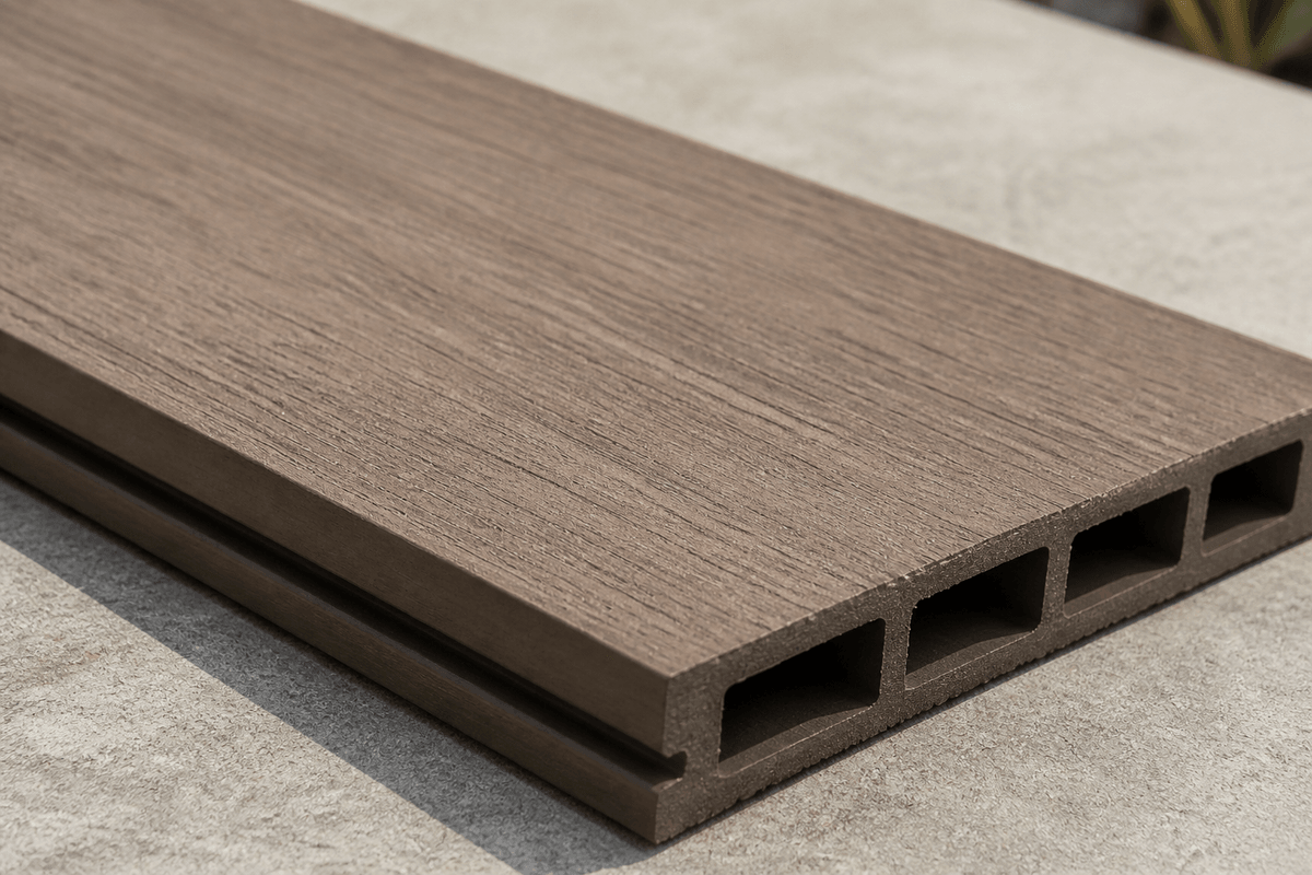 Good composite decking sample with realistic texture and clean edges Good composite decking sample with realistic texture and clean edges