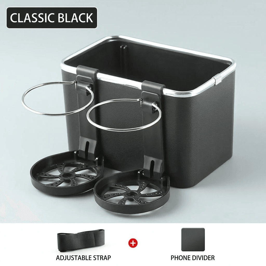 Classic black double cup holder armrest organizer variation Classic black double cup holder armrest organizer variation