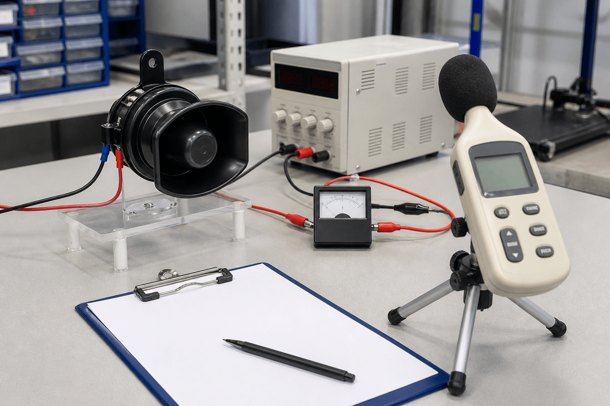Car horn sound level dB test with 12V horn and sound meter Car horn sound level dB test with 12V horn and sound meter