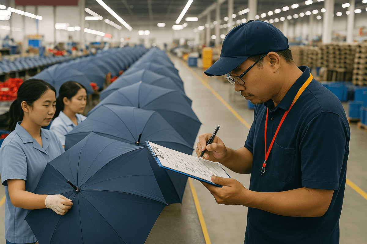Umbrella Quality Control Standards on a busy manufacturing floor Umbrella Quality Control Standards on a busy manufacturing floor