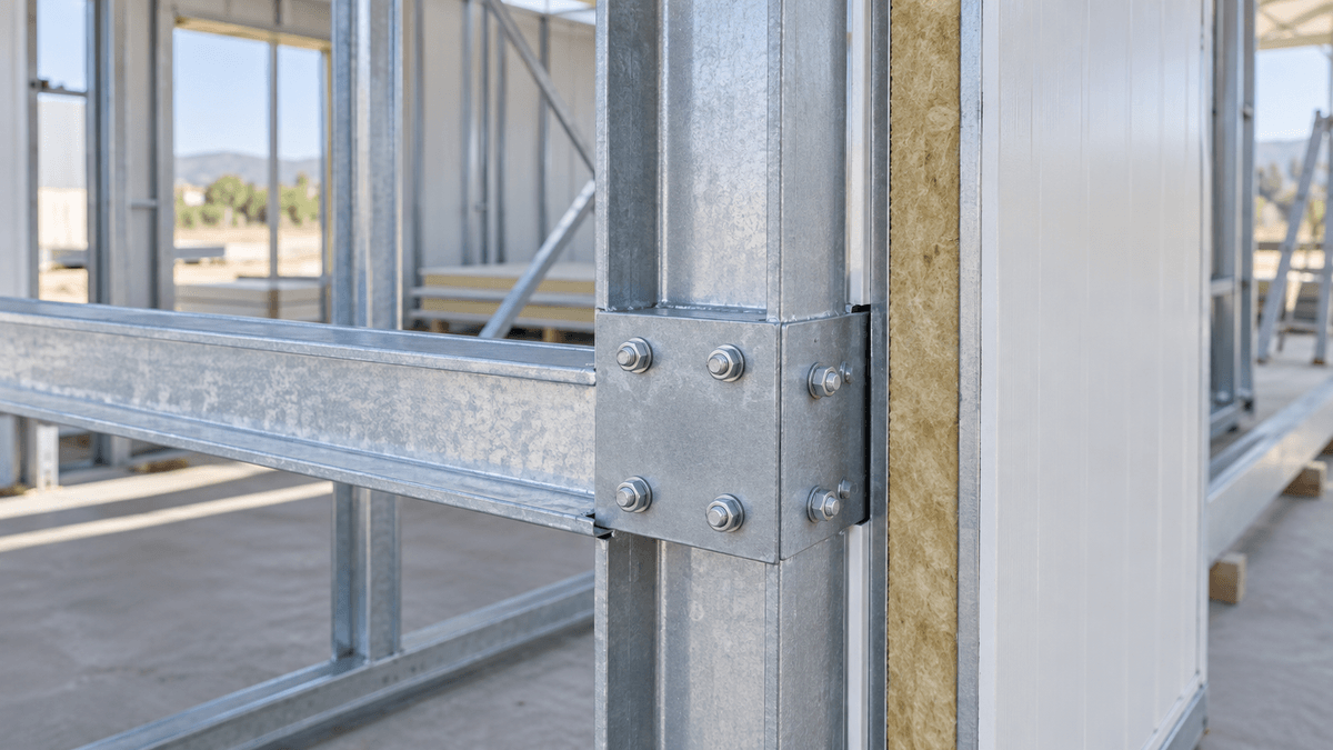 Detalle de bastidor de acero en vivienda prefabricada Detalle de bastidor de acero en vivienda prefabricada