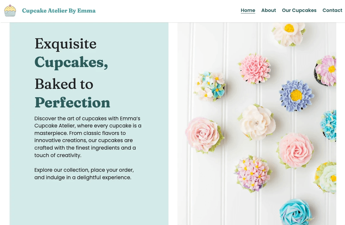 Cupcake business template showing a clear product promise and supporting content Cupcake business template showing a clear product promise and supporting content