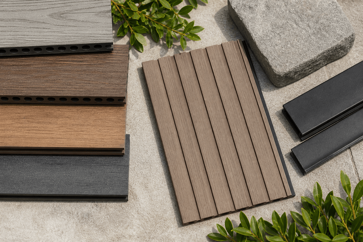 WPC wood plastic composite board cross-section and surface texture WPC wood plastic composite board cross-section and surface texture