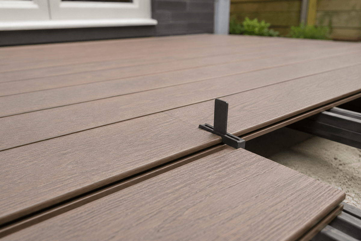 Composite decking expansion gap between boards during installation Composite decking expansion gap between boards during installation