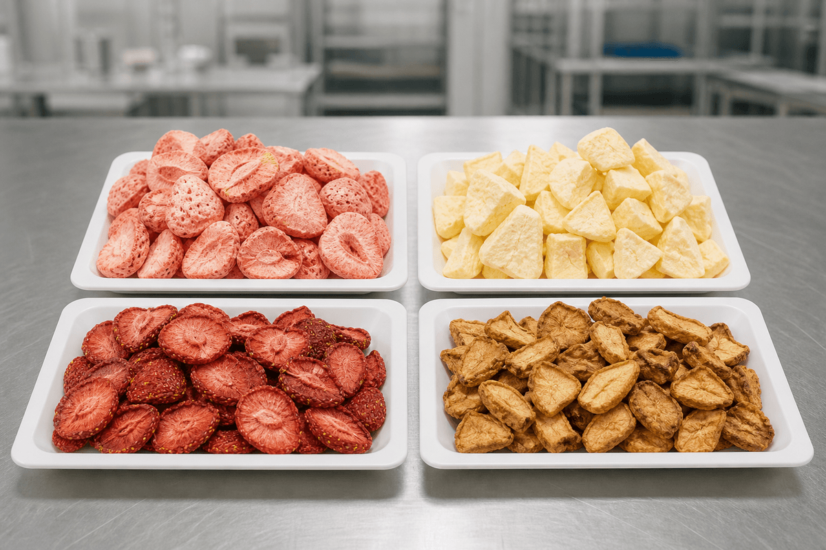 freeze-dried and air-dried strawberry and apple pieces compared in food development freeze-dried and air-dried strawberry and apple pieces compared in food development