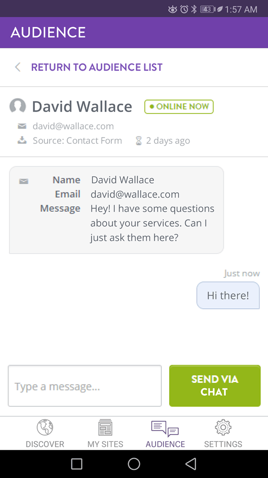 Mobile live chat response interface for improving visitor interaction opportunities Mobile live chat response interface for improving visitor interaction opportunities