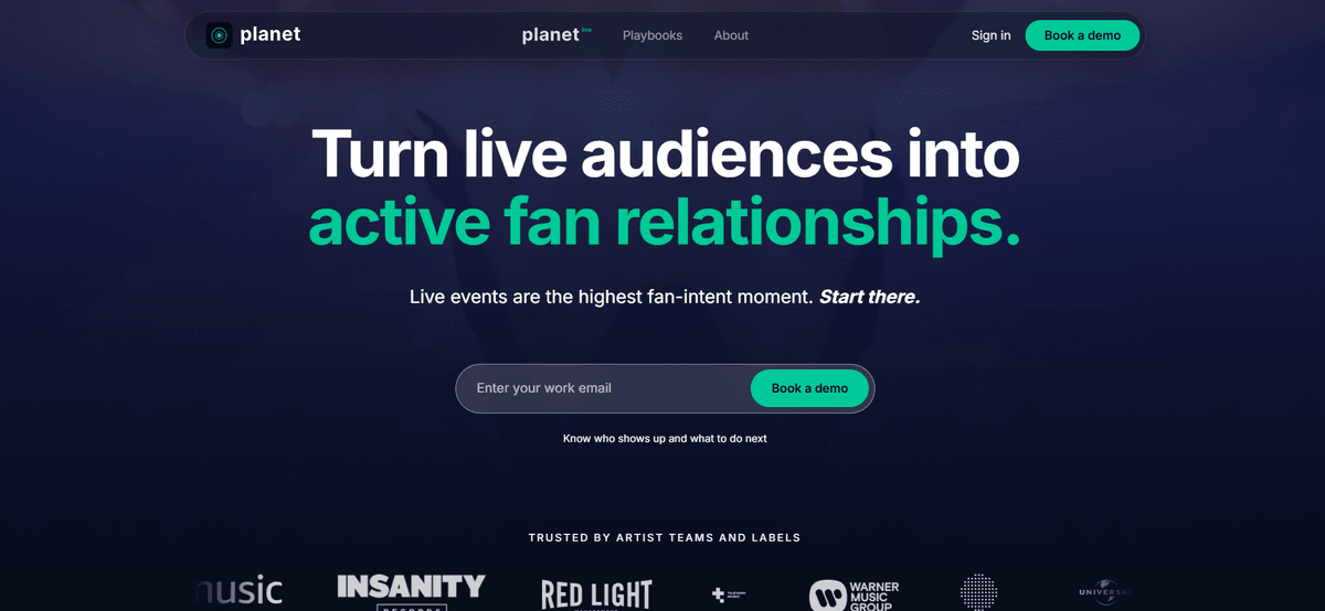 Planet fan hub interface connecting audiences with live music events. Planet fan hub interface connecting audiences with live music events.