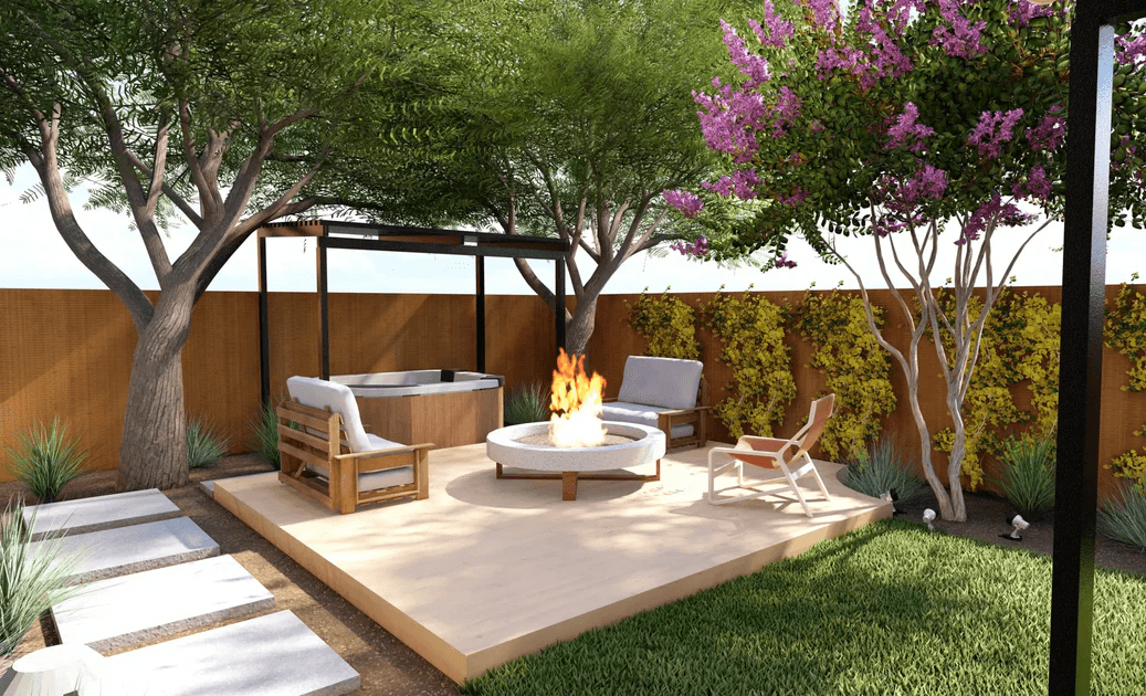 Beautiful view of low maintenance backyards featuring composite decking. Beautiful view of low maintenance backyards featuring composite decking.