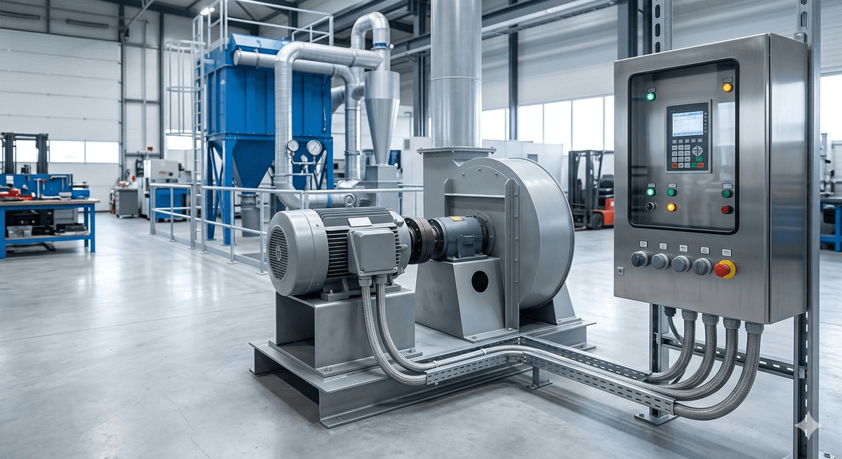 VFD controlled dust collector fan for lower energy use VFD controlled dust collector fan for lower energy use