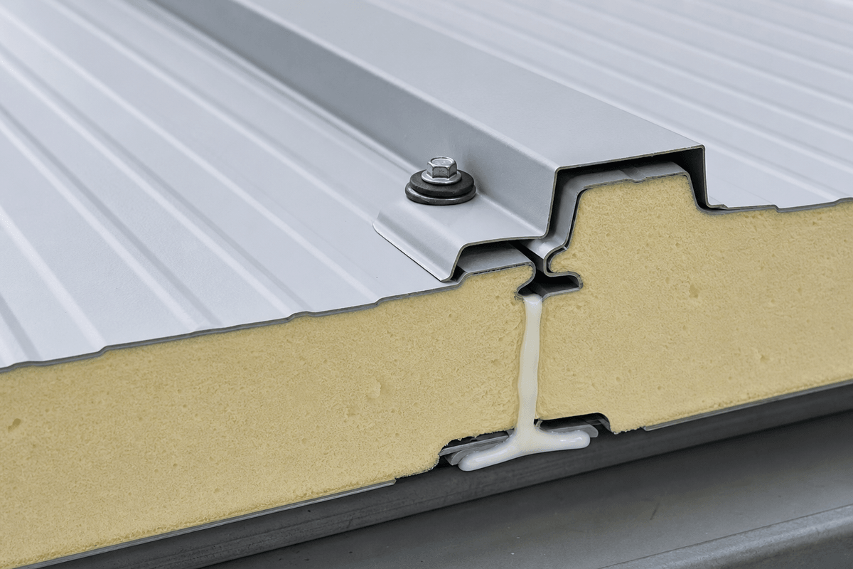 Detalle de junta en panel PU para techo prefabricado Detalle de junta en panel PU para techo prefabricado