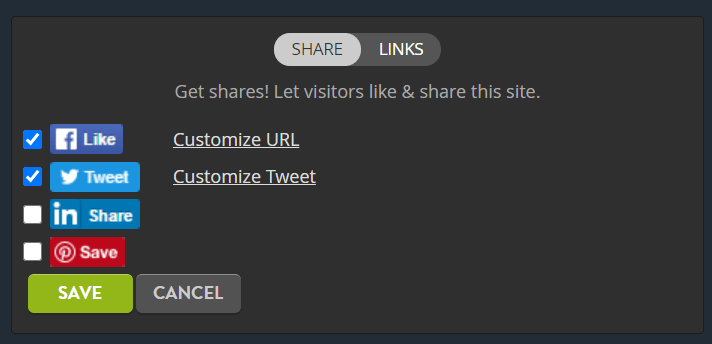 Strikingly footer settings for selecting official social profile links Strikingly footer settings for selecting official social profile links
