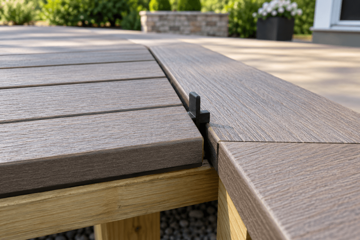 Composite deck board end gaps measured during installation Composite deck board end gaps measured during installation