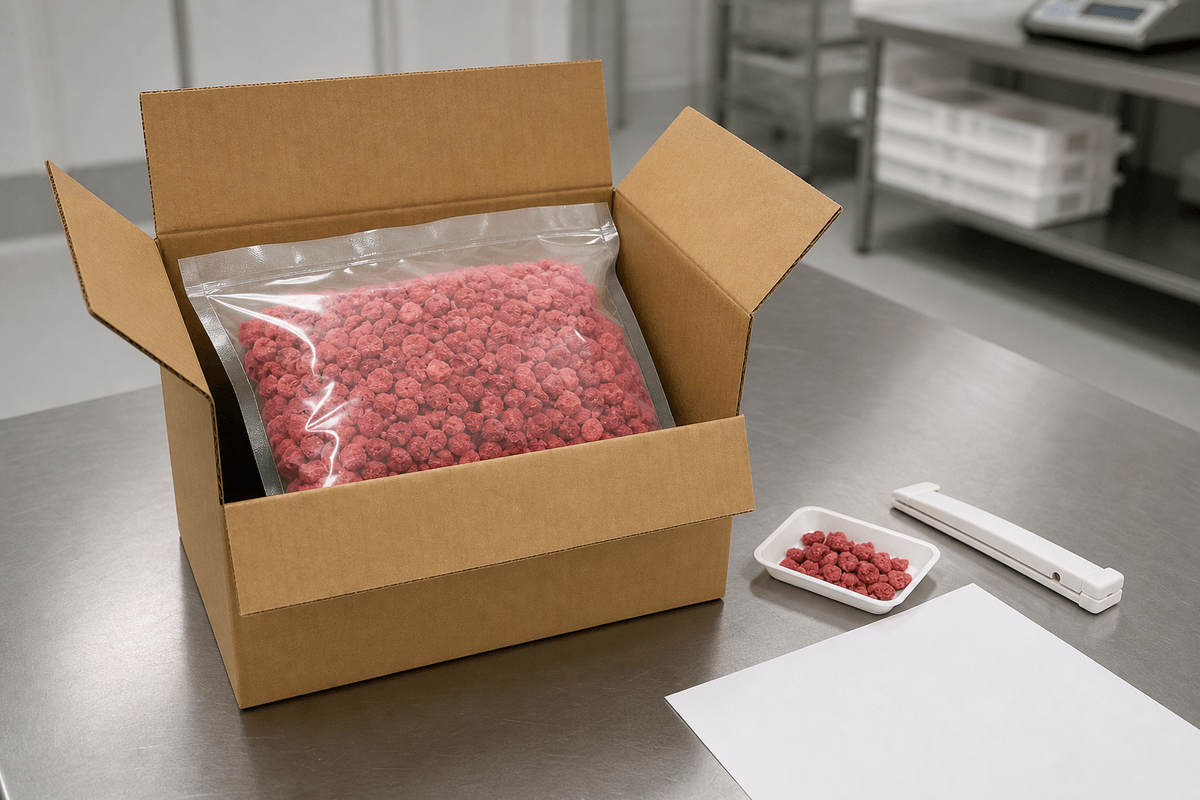 sealed bulk fruit ingredient pack prepared for specification review sealed bulk fruit ingredient pack prepared for specification review