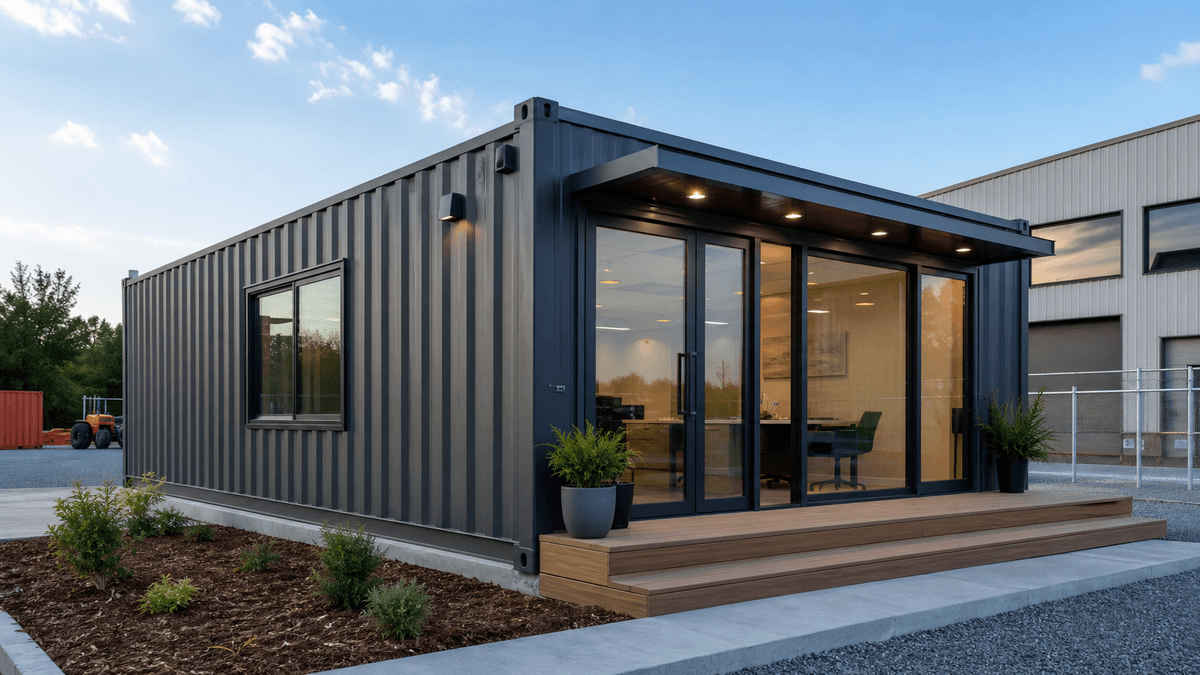 Oficina contenedor modular con fachada profesional Oficina contenedor modular con fachada profesional