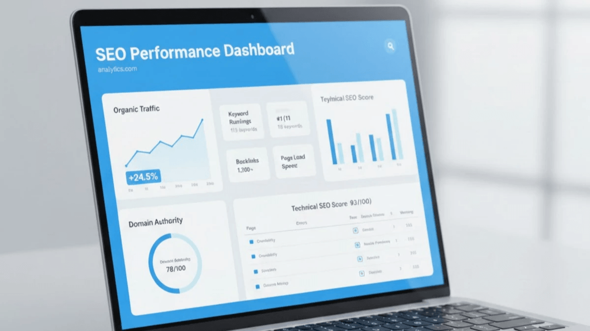 Analytics screen displaying a website performance trend line Analytics screen displaying a website performance trend line