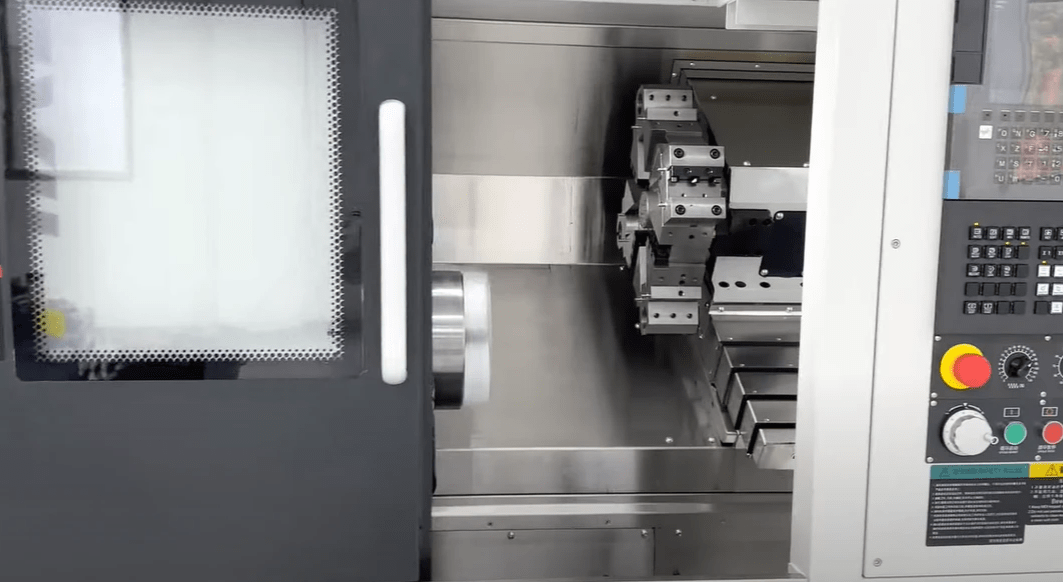 CNC lathe machine in operation CNC lathe machine in operation