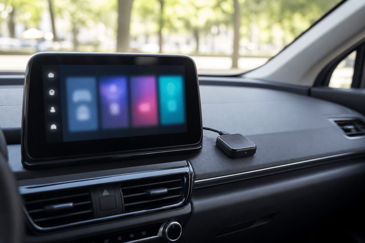 Wireless CarPlay adapter troubleshooting setup in a parked car Wireless CarPlay adapter troubleshooting setup in a parked car