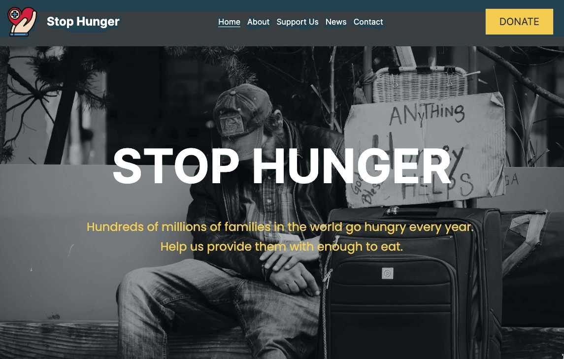 Stop Hunger template connecting a clear mission with a human situation Stop Hunger template connecting a clear mission with a human situation