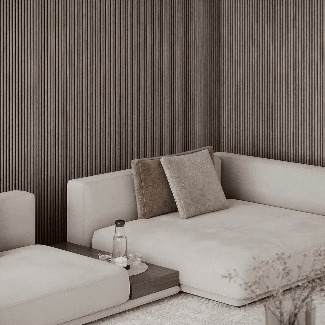 wpc fluted panel used as an accent wall in modern living room wpc fluted panel used as an accent wall in modern living room