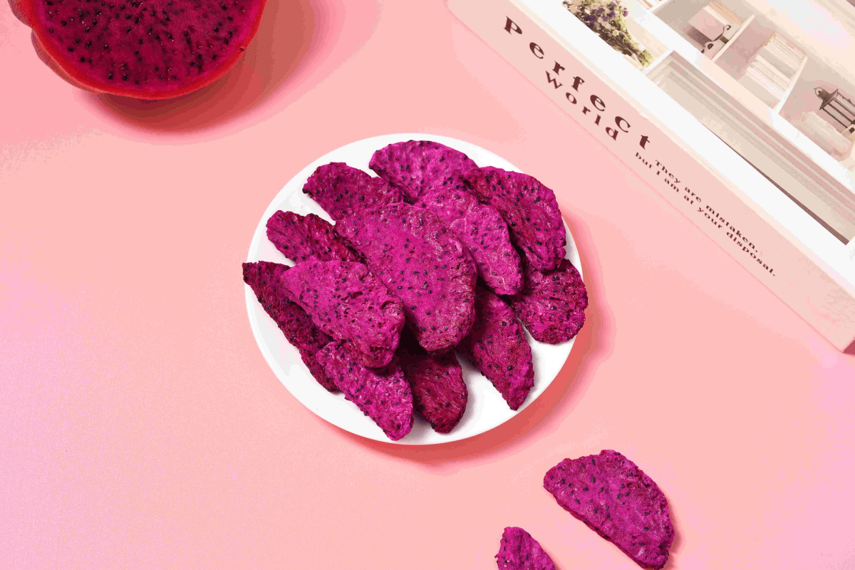 Delicious freeze dried dragonfruit pieces ready for culinary use Delicious freeze dried dragonfruit pieces ready for culinary use
