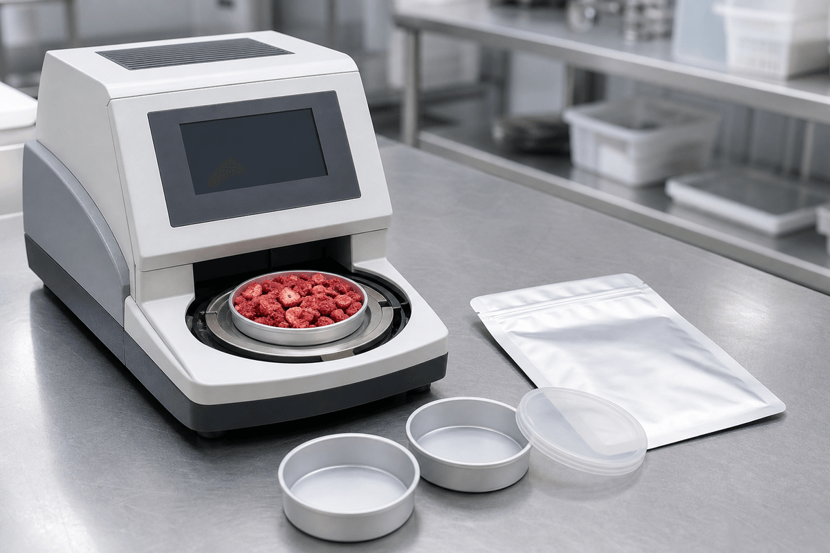water activity meter testing freeze-dried fruit in a sealed sample cup water activity meter testing freeze-dried fruit in a sealed sample cup