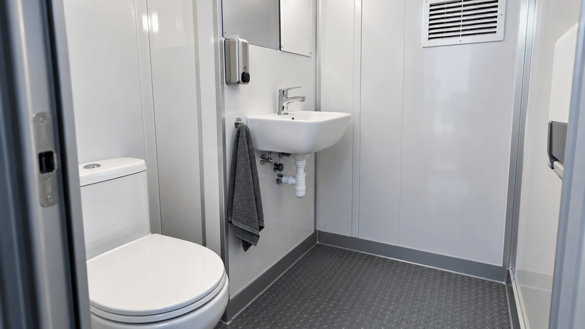 Detalle de baño portátil prefabricado lavable Detalle de baño portátil prefabricado lavable