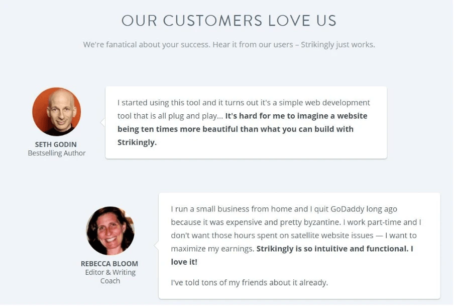 Effective use of on-page trust boosters through client testimonials. Effective use of on-page trust boosters through client testimonials.