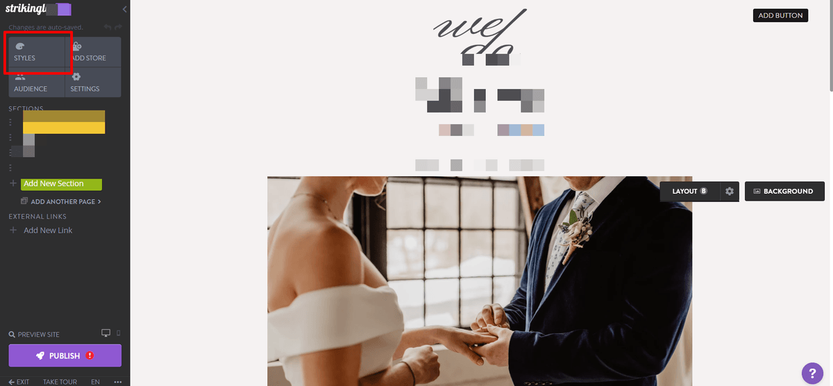 Strikingly editor Styles control used to manage site-wide visual choices Strikingly editor Styles control used to manage site-wide visual choices