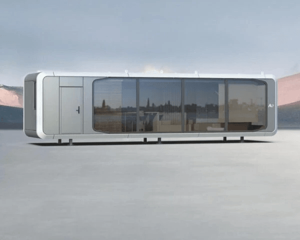 cabaña portátil convertida en cafetería moderna. cabaña portátil convertida en cafetería moderna.