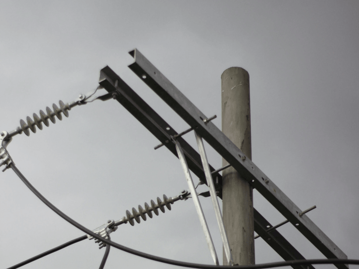 Radio mast supported by strong galvanized metal wire Radio mast supported by strong galvanized metal wire