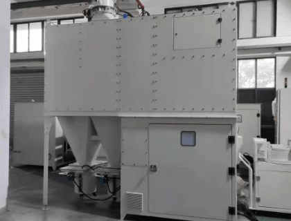 Multiple industrial dust collectors installed in a clean modern facility Multiple industrial dust collectors installed in a clean modern facility