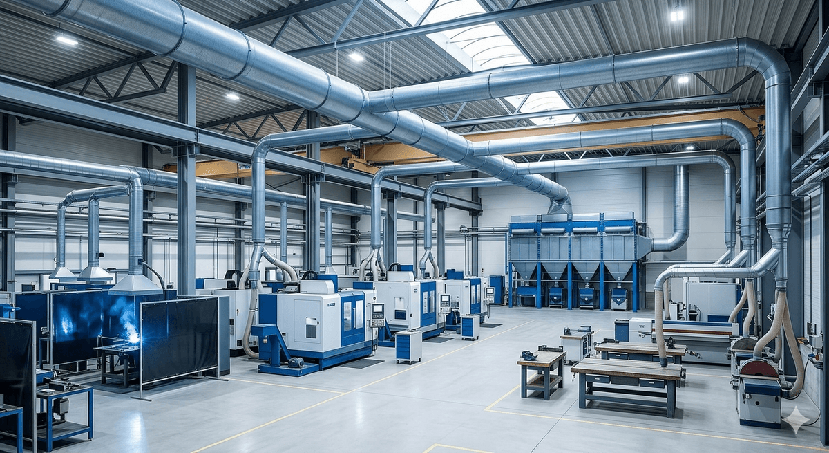Central dust extraction duct design for efficient airflow Central dust extraction duct design for efficient airflow