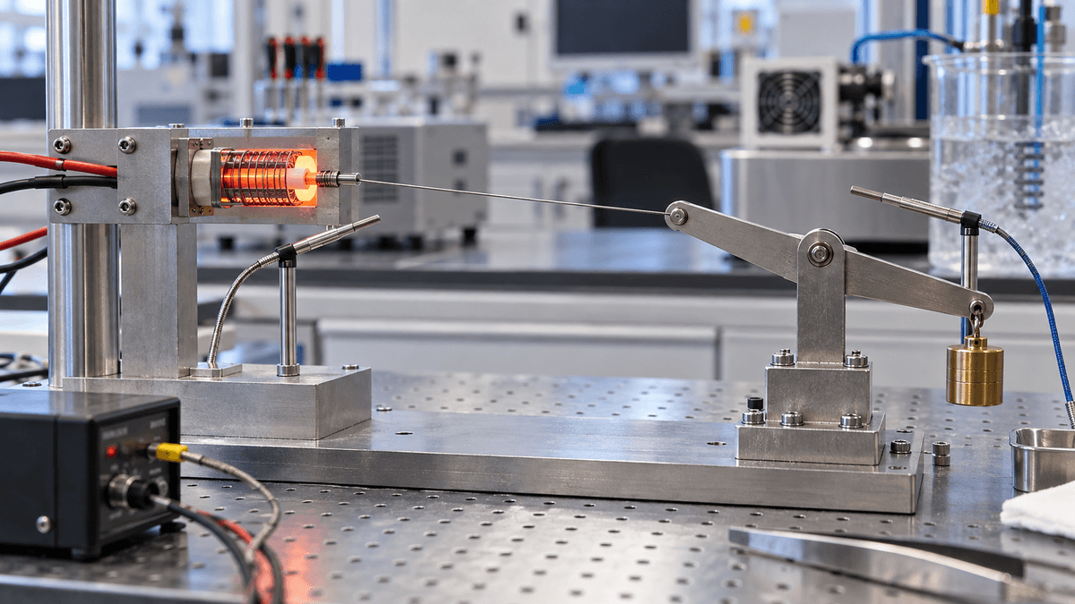 Nitinol shape memory wire moving through a controlled heating and cooling cycle Nitinol shape memory wire moving through a controlled heating and cooling cycle