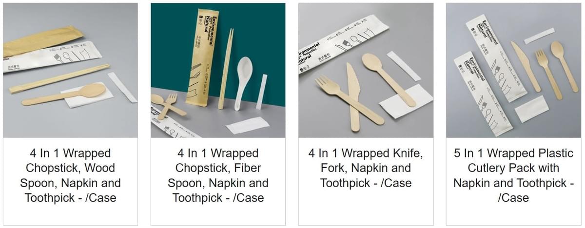 Wrapped plastic cutlery alternatives from Unitedpakstore. Wrapped plastic cutlery alternatives from Unitedpakstore.