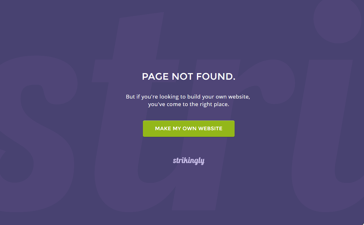 Strikingly page-not-found screen illustrating an unsuccessful content destination Strikingly page-not-found screen illustrating an unsuccessful content destination