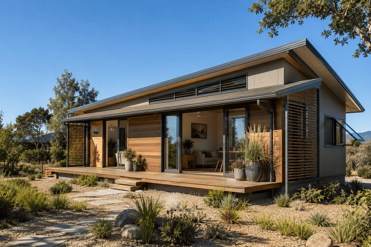 Casa prefabricada eficiente con buena orientación solar Casa prefabricada eficiente con buena orientación solar